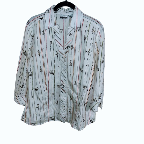 Chico's Tops - Chico’s monkeys bananas striped button up shirt blouse size 1 M 8 medium 12 med